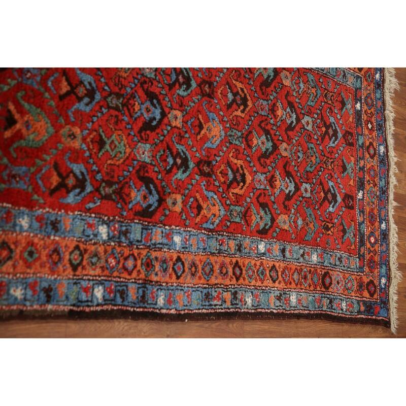 Hand Knotted Oriental 100% Wool Carpet Traditional All-Over Red Heriz Runner Rug - 13' 10'' X 3' 4''