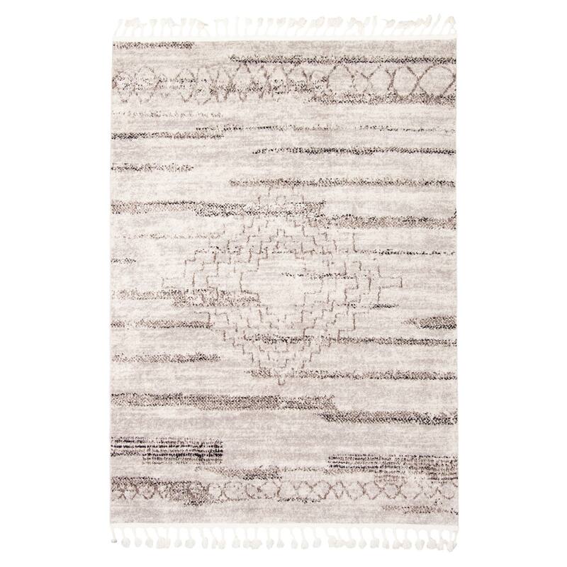 ECARPETGALLERY Kybella Aztec Bohemian & Eclectic Rug - Ivory/Grey - 5' 2" x 7' 5" - Runner/Rectangle