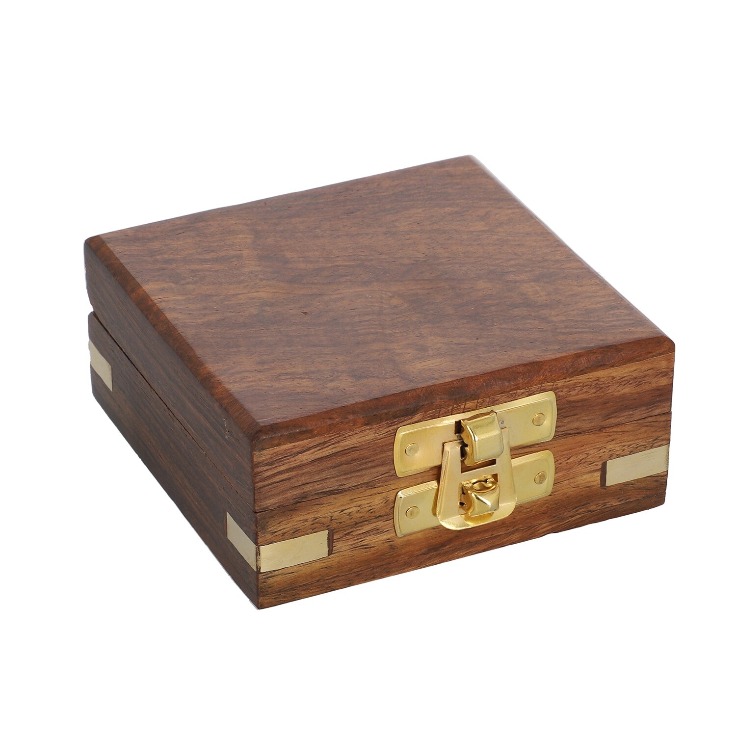 Home Decor Handcradfted Wooden Box with Built in Goldtone Compass Gifts for Dad 