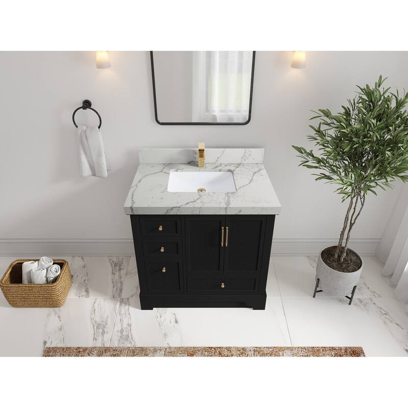Willow Collections 36 in. W x 22 in. D Alys Center Sink Right Bathroom Vanity with Countertop - 2"Venatino Quartz - Black