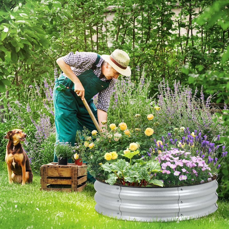 Aoodor 9'' Tall Aluzinc Metal Raised Garden Bed 30'' Round - 30"x9" - Silver