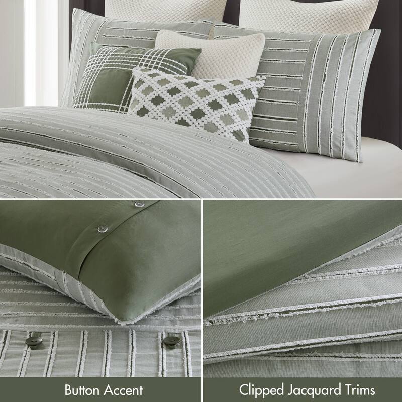 Madison Park Signature Essence Oversized Cotton Clipped Jacquard Comforter Set with Euro Shams and Throw Pillows