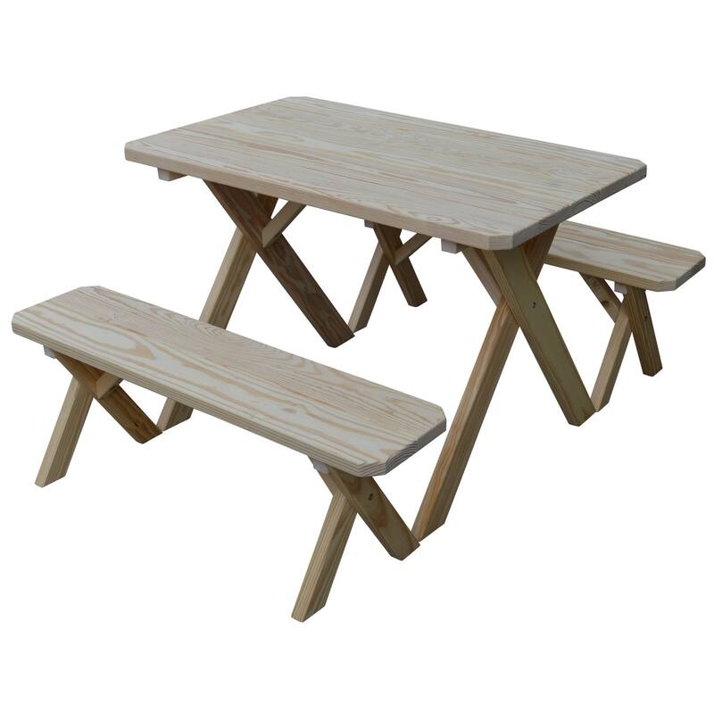 Pressure Treated Pine 4' Cross-Leg Picnic Table with 2 Benches - Unfinished