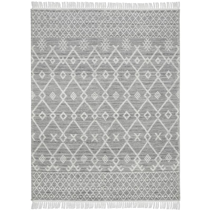 New Concept Washables Grey/Ivory Flat Woven Moroccan Indoor Area Rug