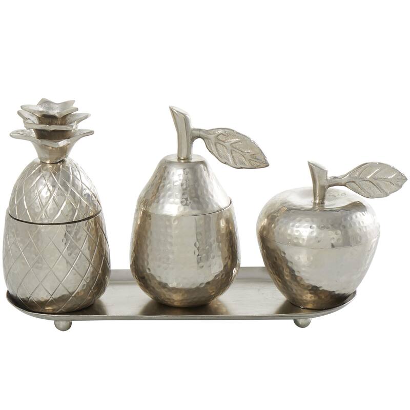 Modern 4-Piece Decorative Table Centerpiece Kitchen Storage Jars Set - Silver