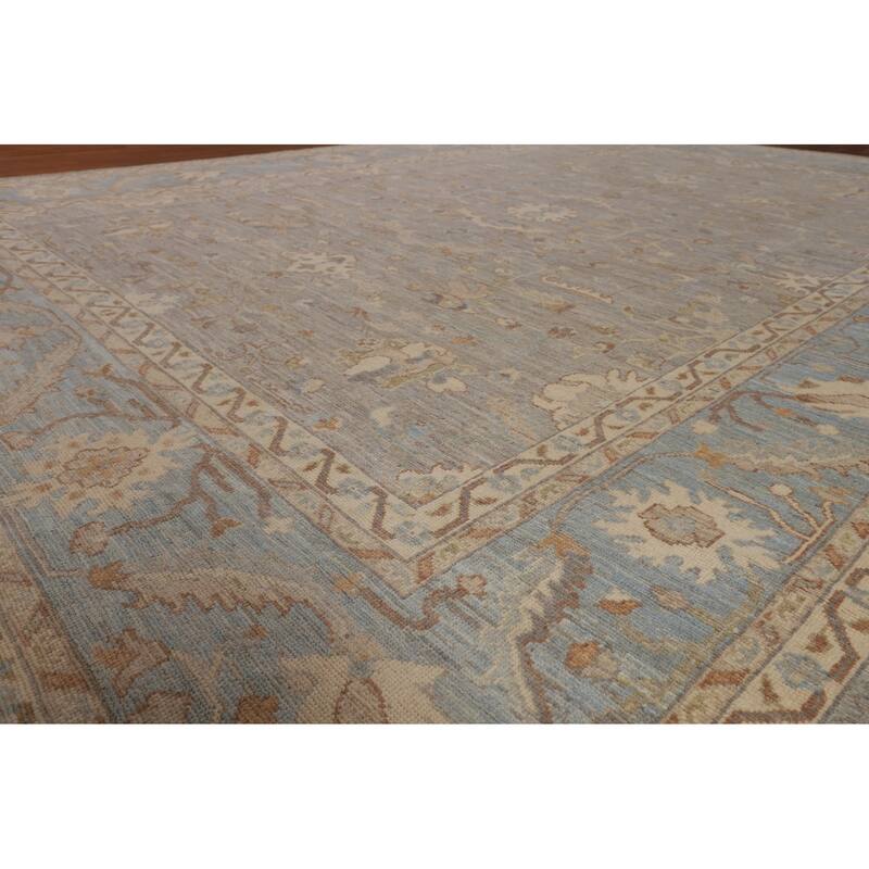 Vegetable Dye Oushak Turkish Area Rug Handmade Floral Wool Carpet - 9'4"x 12'4"