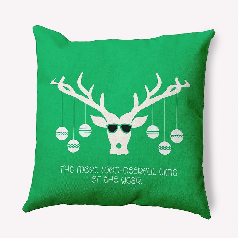 Cool Christmas Deer Indoor/Outdoor Throw Pillow - 16" x 16" - Bright Green