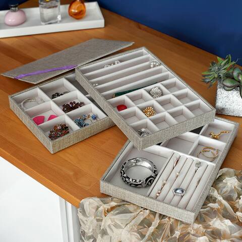 Household Essnetials Stackable Jewelry Storage Trays, 3-Tier, Latte