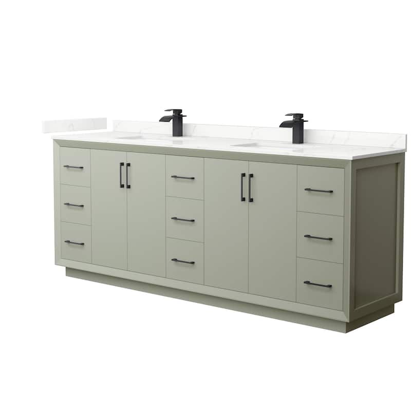 Wyndham Collection WCF414184D-QTZ-UNSMXX Strada 84" Free Standing - Light Green / Giotto Quartz Top / Matte Black