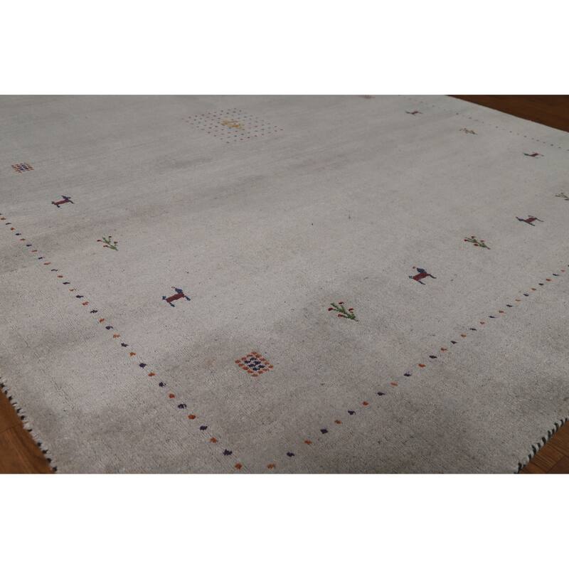 Hand Knotted Oriental 100% Wool Carpet Tribal Animal Pictorial Greys & Charcoal Gabbeh Area Rug - 7' 9'' X 5' 9''