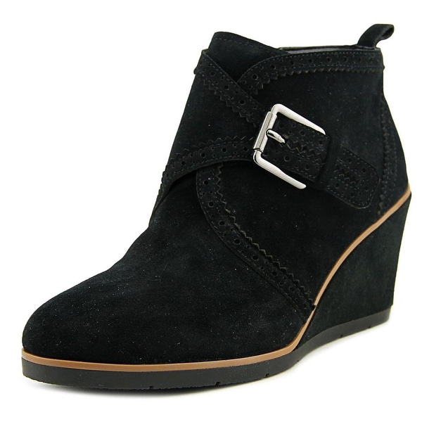 Franco Sarto Arielle Women Open Toe Suede Black Wedge Heel