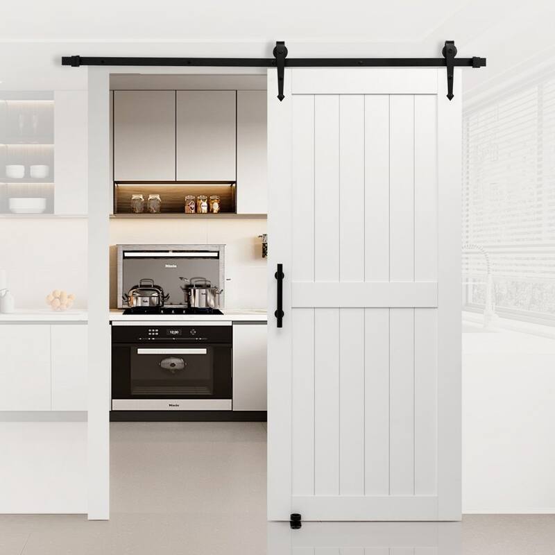 White MDF Pine Sliding Barn Door with Waterproof PVC Coating