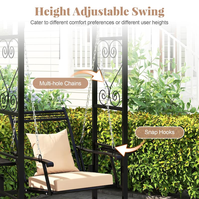 Gymax Outdoor Porch Swing w/Stand & 2 Trellises Removable Cushions for