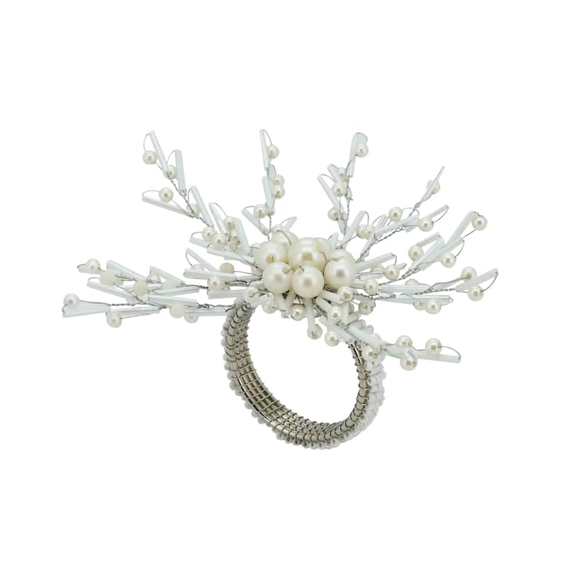Elegant Entwined Beaded Napkin Ring (Set of 4) - Silver - Set of 4