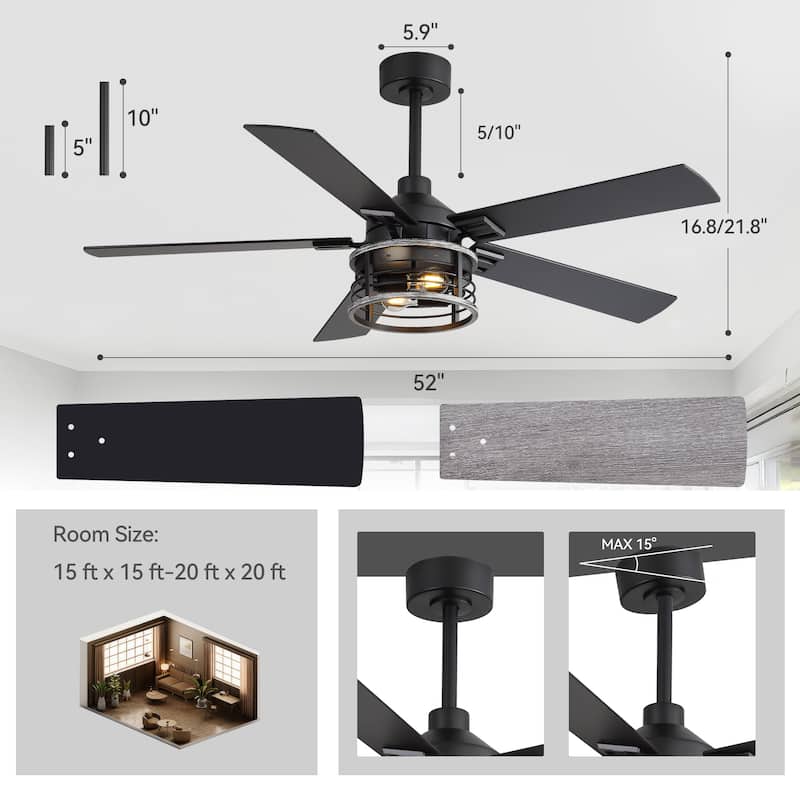 52-inch Reversible 5-Blade Caged Ceiling Fan with Light and Remote