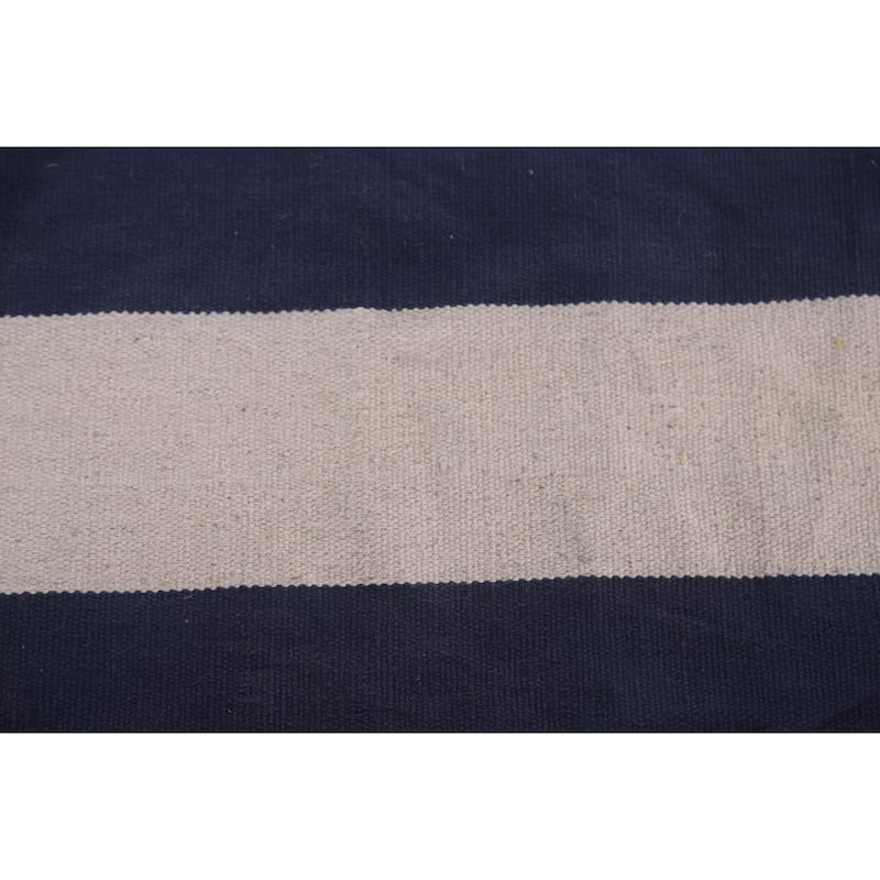 Striped Durrie Kilim Turkish Area Rug Hand-Woven Wool Carpet - 7'3"x 10'3"