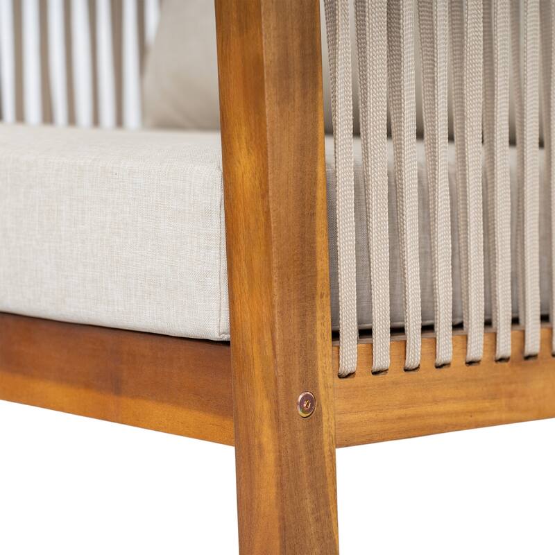 Christopher Knight Home - Outdoor Modern Solid Acacia Wood with Handwoven Rope Sides and Cushions Weather-Resistant