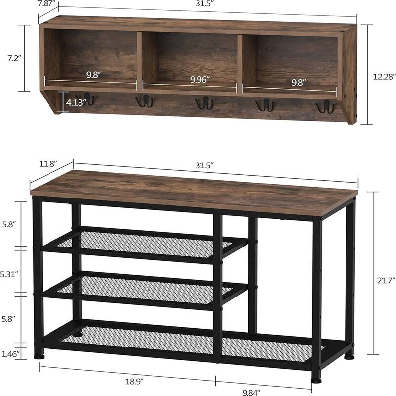 Coat Rack Shoe Bench Set Entryway Hall Tree with Bench Shoe - 11.81 x 31.5 x 70.87 inches
