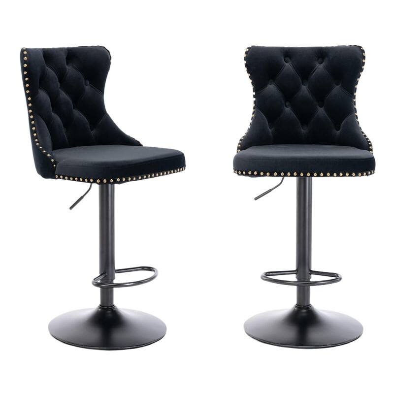 Velvet Upholstered Nailheads Tufted Swivel Bar Stools (Set of 2)