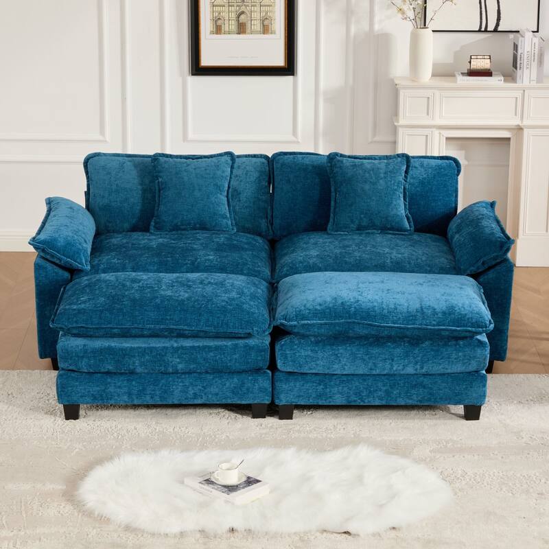 Oversized Chenille Upholstered Sofa, Modular Sectional Cloud Sofa, 2 Seater Sofa with Wider Armrest & Backrest Pillows