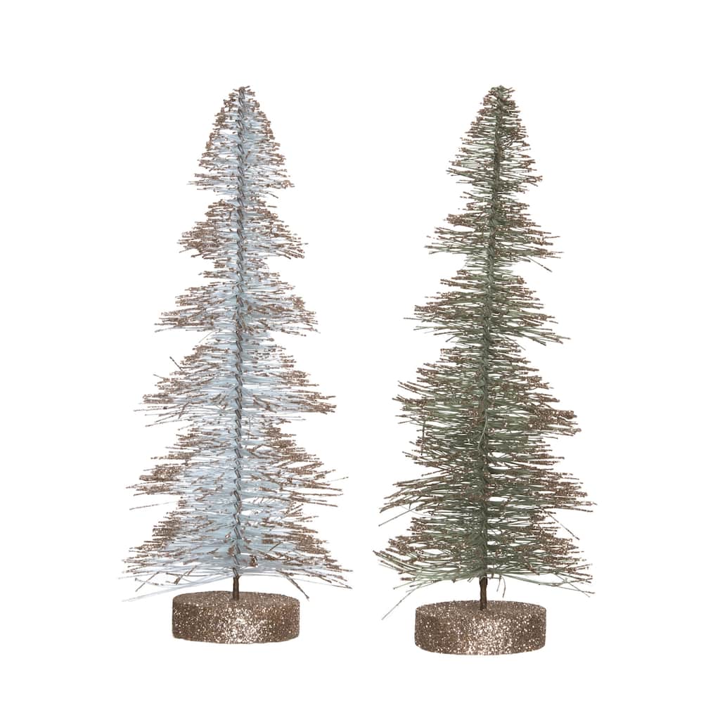 Transpac Large Sisal Green & White Bottle Brush Tree Set of 2 Christmas Home Decorations