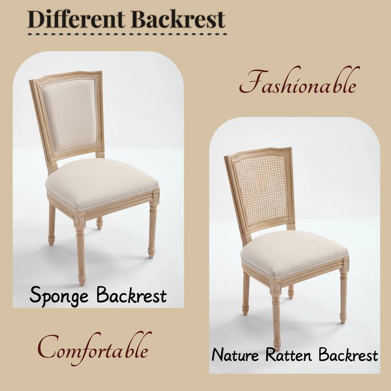 Upholstered Dining Chairs Set of 2, Kitchen Side Chairs with Rattan T-shaped Back, Lounge Chair with Solid Wood Legs