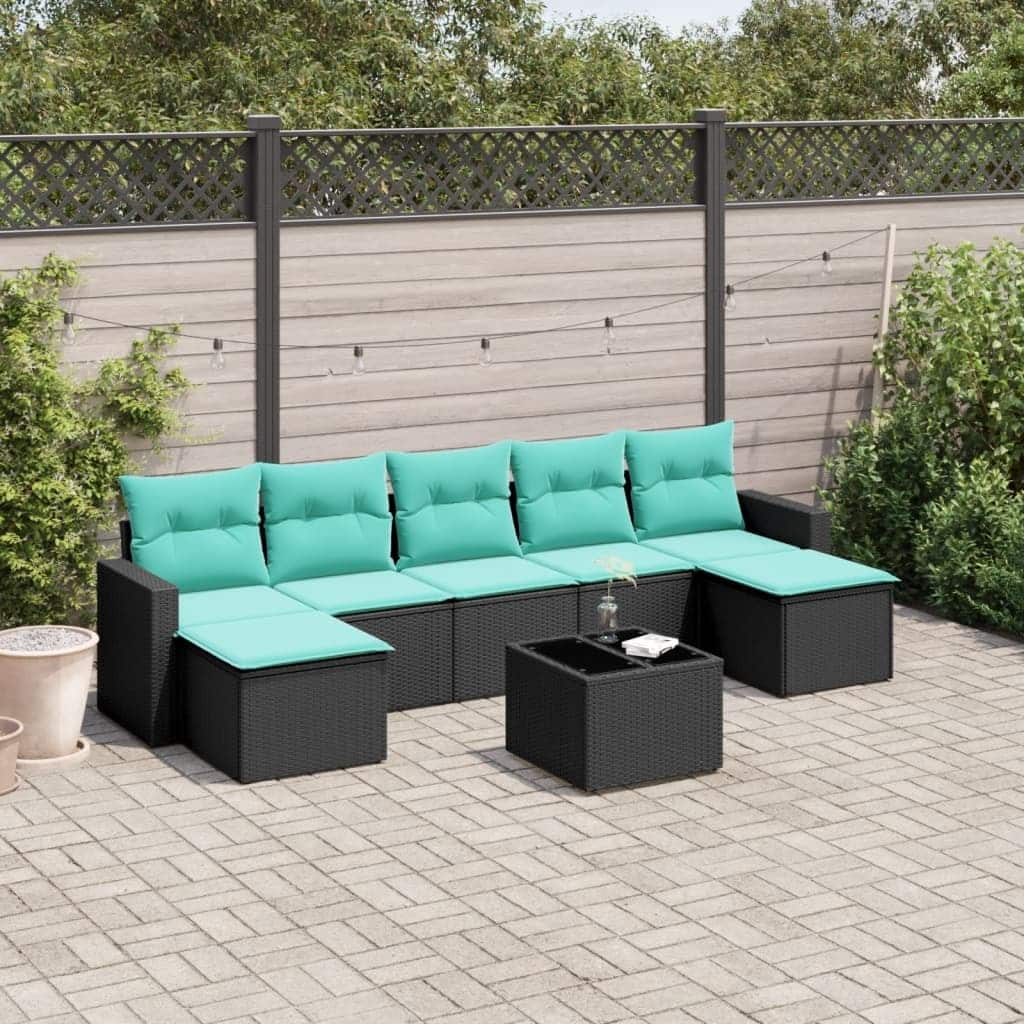 vidaXL Patio Sofa Set with Cushions Outdoor Conversation Furniture Poly Rattan - 25.8" x 24.4" x 27.2"