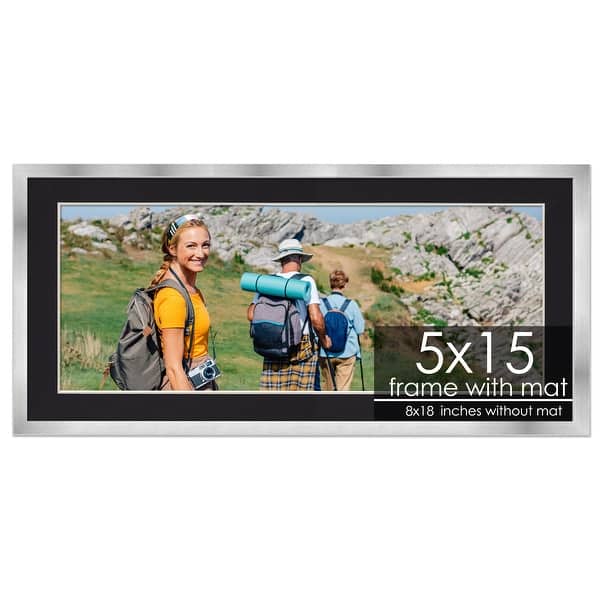 5x15 Frame with Mat - Silver 8x18 Frame Wood Made to Display Print or ...