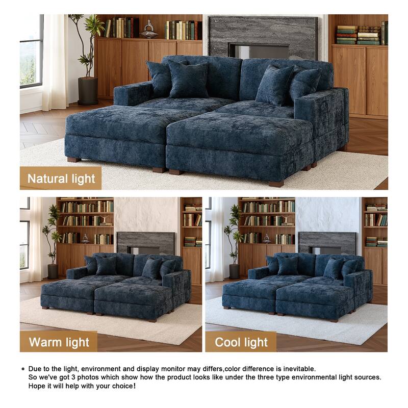 Oversized Chenille Modular Sectional Sofa Conversation Set with 2 Ottomans