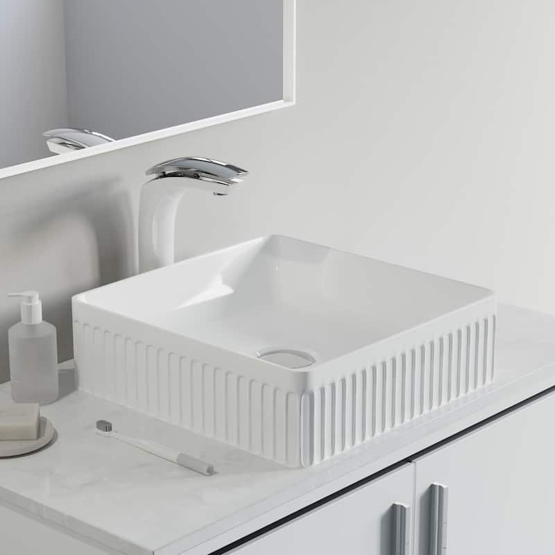 Dowell Fluted Ceramic Vessel Sink - 15Wx15Dx5H - White