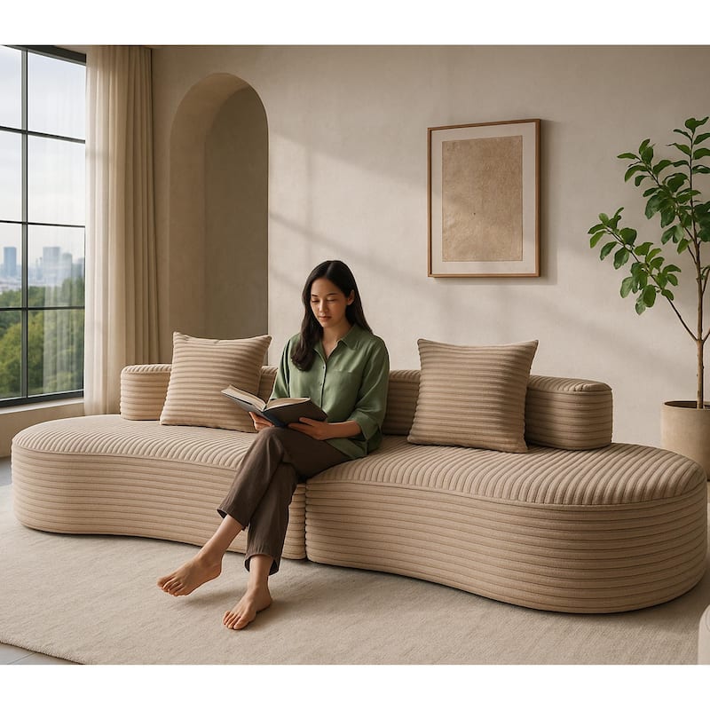 Moon Bay Lounge Couch Curved Sectional Sofa Corduroy Compressed Sofa