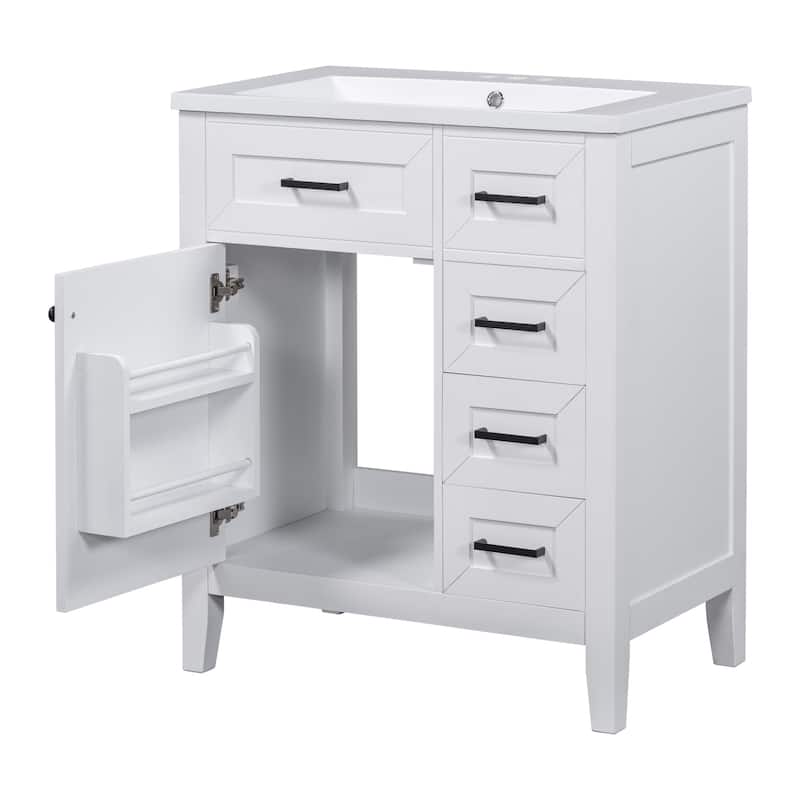 GDFStudio - Camden 30-Inch Freestanding Bathroom Vanity with Ceramic Sink, Multi-functional Cabinet and Drawers, Painted Finish