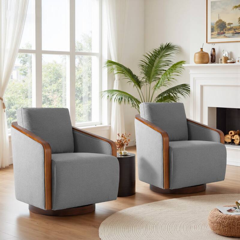 Mid-Century Modern Swivel Accent Armchair Chenille Upholstered Chairs