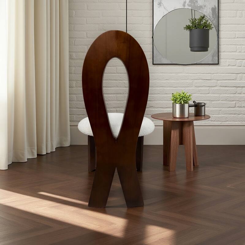 Key-design Wooden Dining Chairs Set of 2 with Teddy Velvet Padded Seat