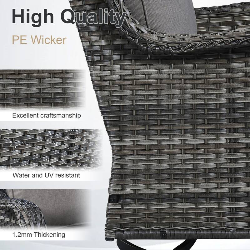 Meyreso 5-Piece Outdoor Patio Wicker Fire Pit 4 person Conversation Set with 5-Inch Thick Cushions