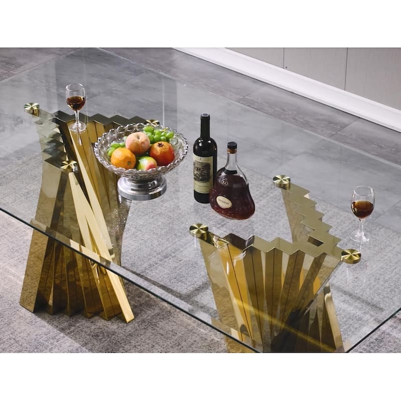 Luxury 78 inch Glass Dining Table with Mirrored Stainless Steel Base