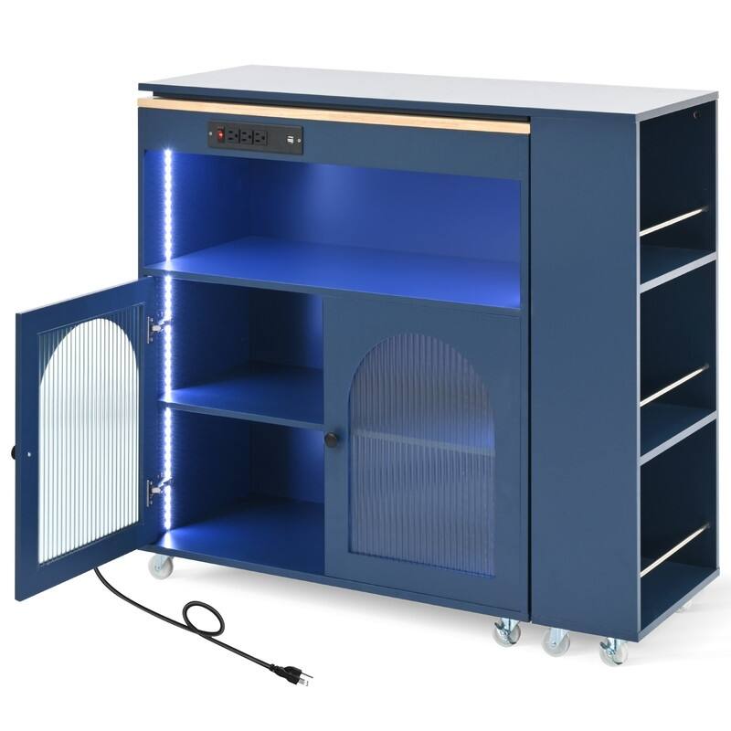 Rolling Kitchen Island With Extension Table, Power Outlet
