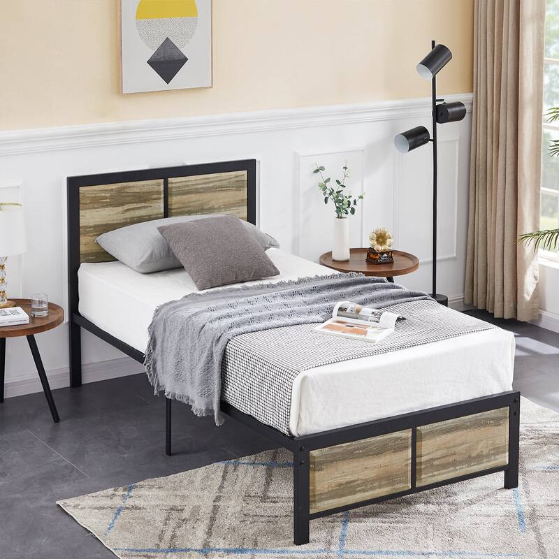 Javlergo Platform Bed Frame with Headboard No Box Spring Needed, Slate