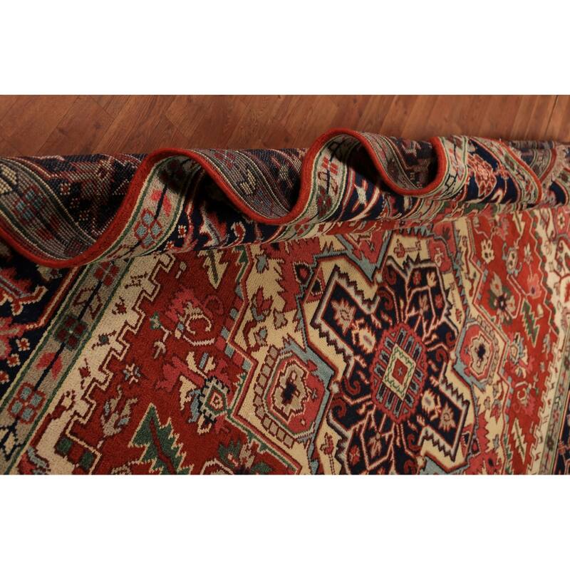 Geometric Heriz Serapi Indian Area Rug Hand-Knotted Wool Carpet - 8'11"x 11'7"