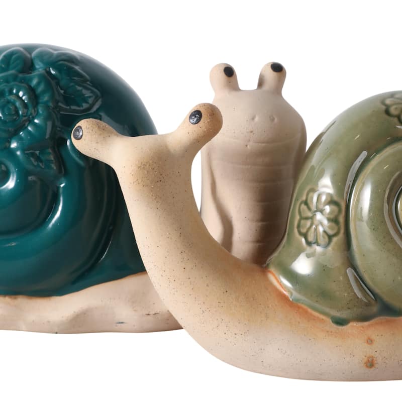 Decorative Porcelain Ceramic Flower Snail Garden Statuary (Set of 2)