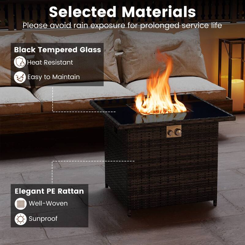 Costway 32.5" Propane Fire Pit Table Outdoor Wicker Gas Firepit with - See Details