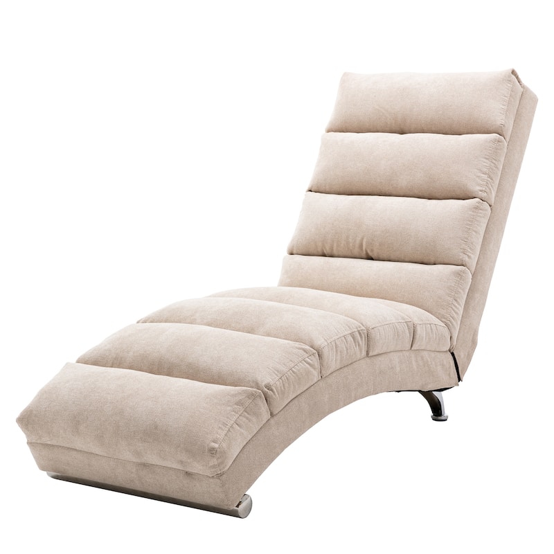 Beige 21.65" High Back Upholstered Chaise Lounge Chair with Massage