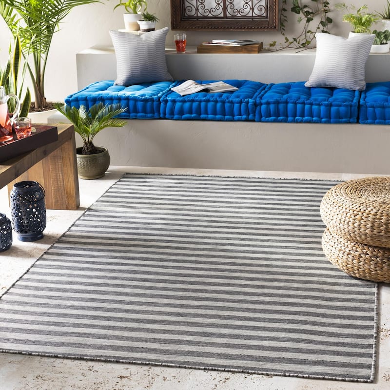 Kermie Country Stripe Indoor / OutdoorArea Rug - 7'7" x 10'2" - Grey
