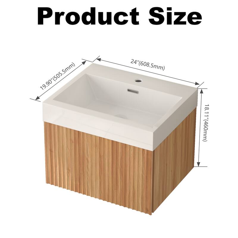 GDF Studio - Alexender Minimalist Design Wall-Mounted Floating Bathroom Vanity with Integrated Basin and Beveled-Edge Handles