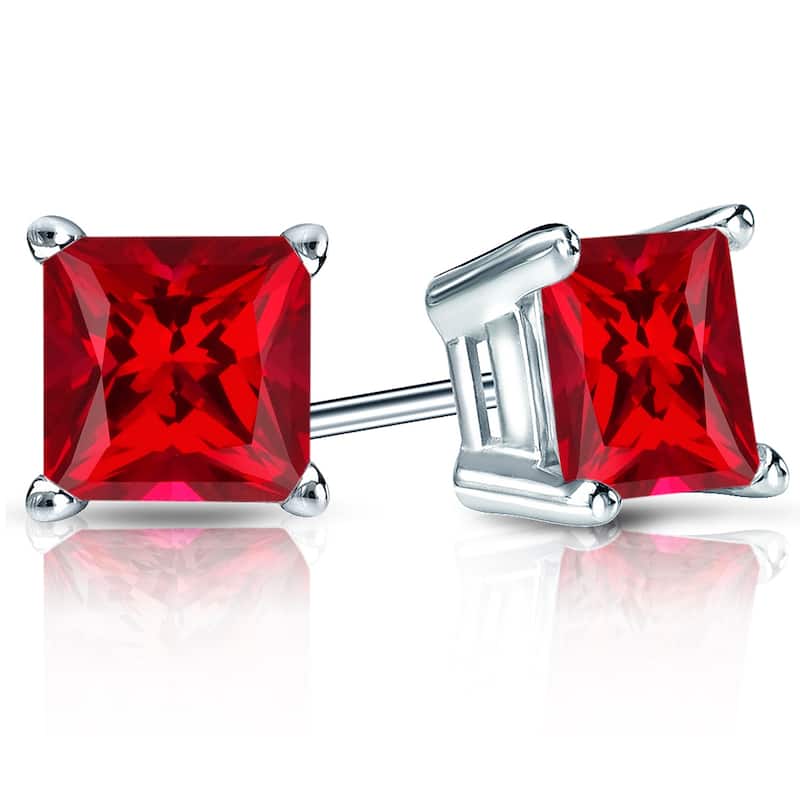 Auriya 14k Gold Lab Grown Gemstone Ruby Stud Earrings Princess 0.25 to 5.00 ct. tw. 4-Prong Basket Push-Back