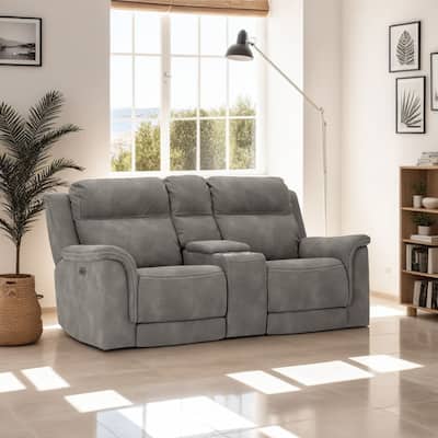 Corbin Power Recliner Loveseat in Slate Gray Faux Leather w Cupholders