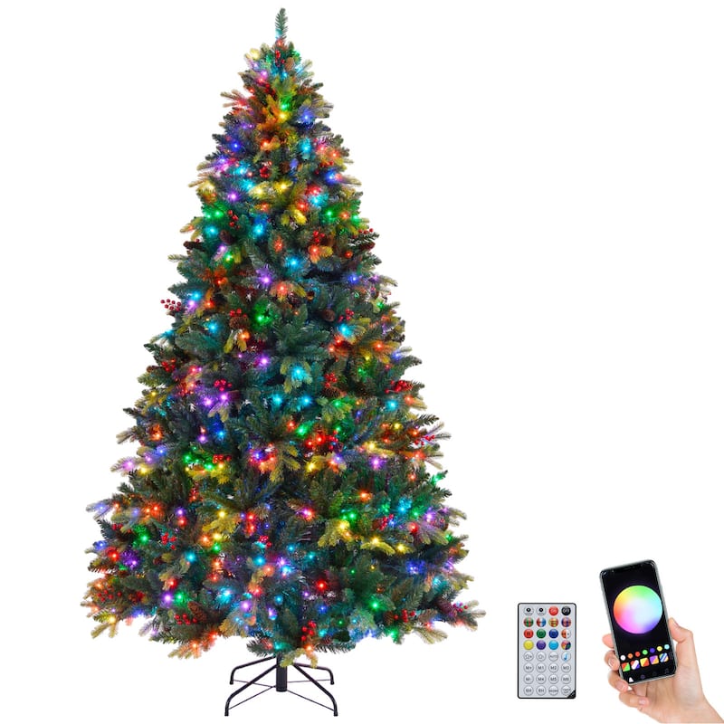 Costway 5/6/7/8 FT Artificial Christmas Tree with 250/370/500/650 RGB - Green - See Details - 8 Foot