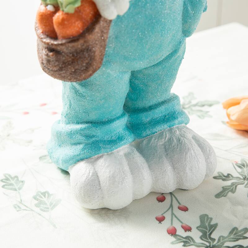 Glitzhome 17.5"H Easter Resin Bunny Girl with Flower Basket Boy with Carrot Table Decor