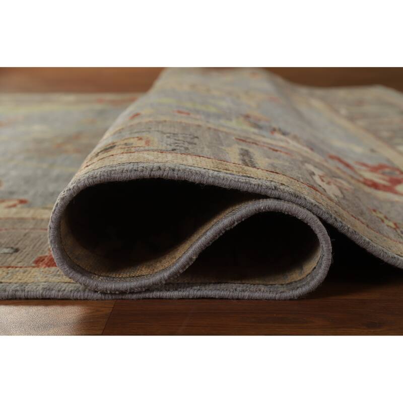 Hand Knotted Oriental 100% Wool Carpet Transitional Floral Navy Blue & Blues Oushak Area Rug - 8' 6'' X 6' 0''