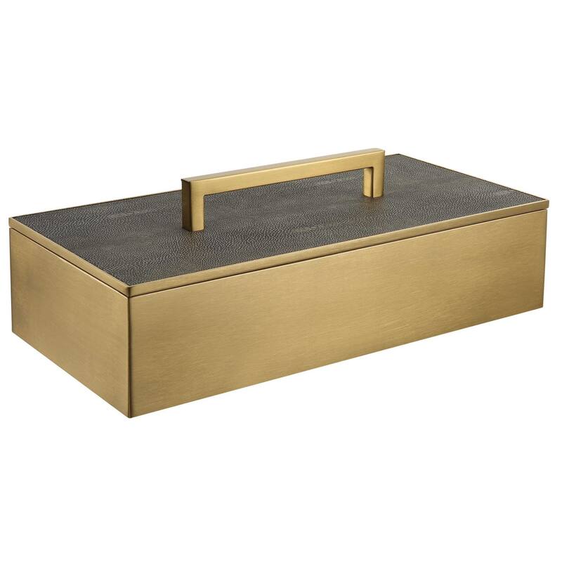 Rectangular Box with Lift Off Lid - 14" - Gray and Brass Finish